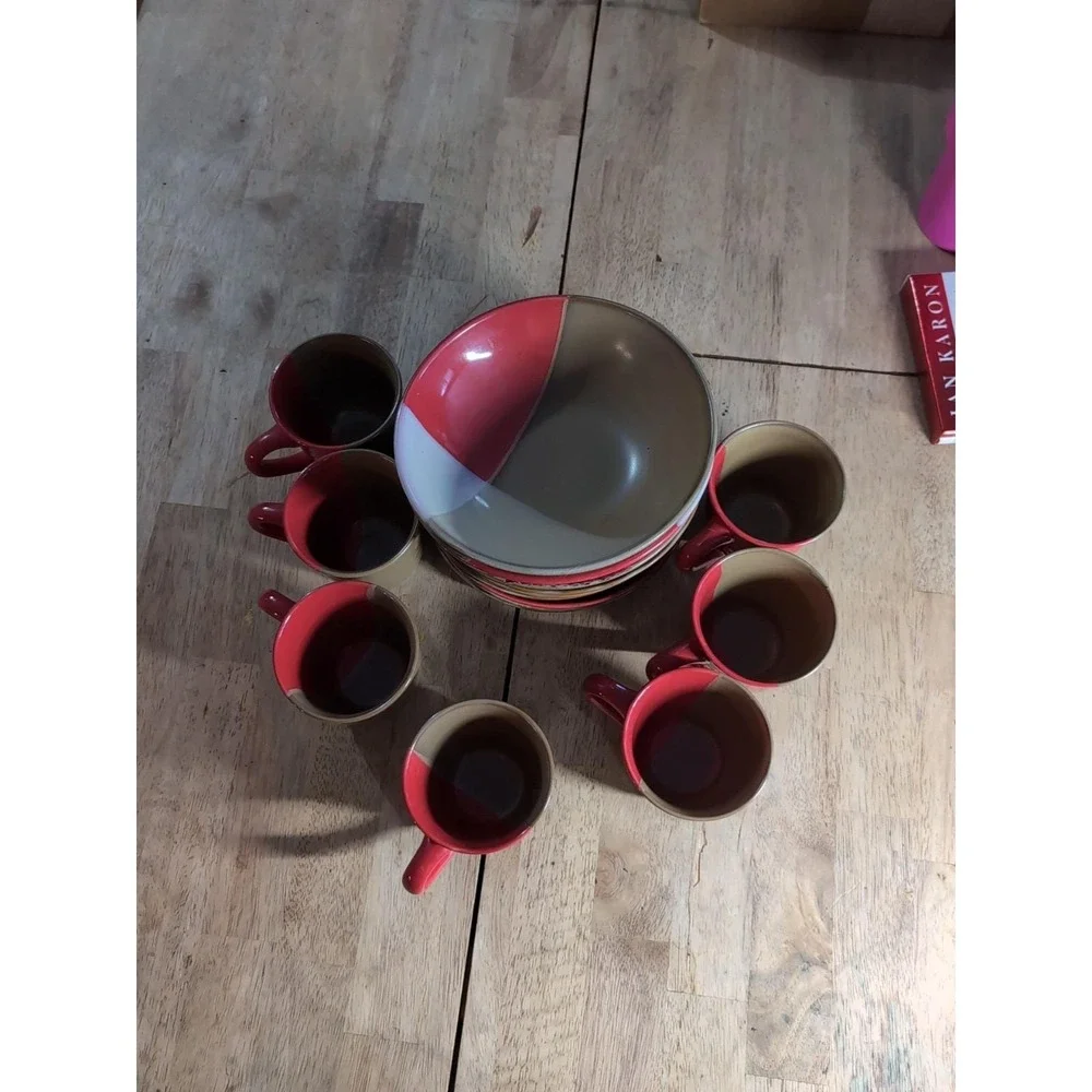 Lot Of 17 Sango‎ Set Dishes Coffee Cups Bowls Plates Gold dust Red 5042 NU